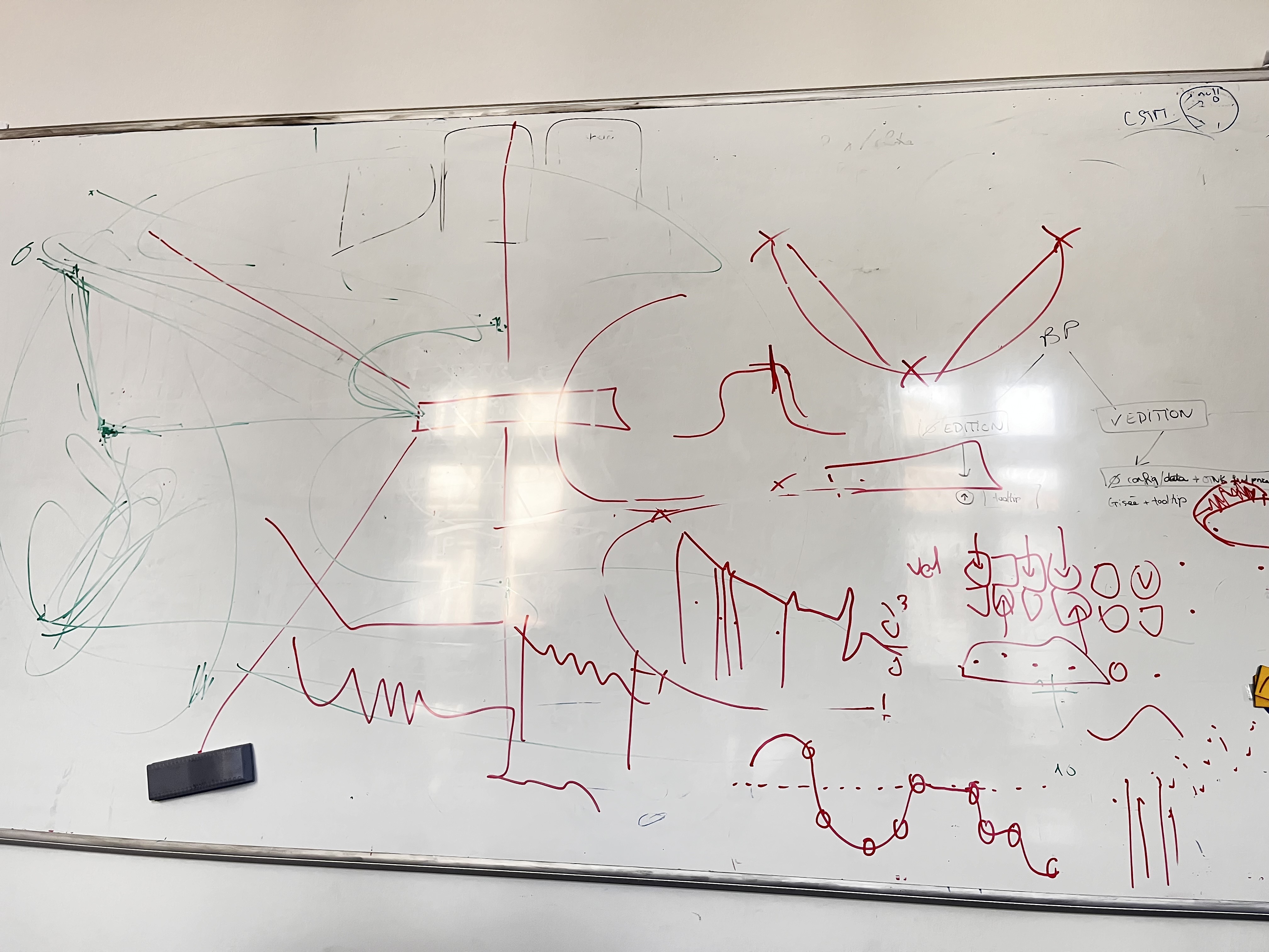 Whiteboard with flight trajectories